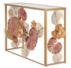 Console struttura in metallo con fiori decorativi ripiano in vetro per interni