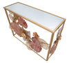 Console struttura in metallo con fiori decorativi ripiano in vetro per interni