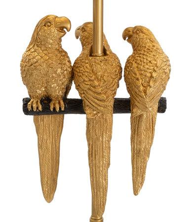 Lampada "Pappagallo" struttura in metallo color oro e poliestere per interni