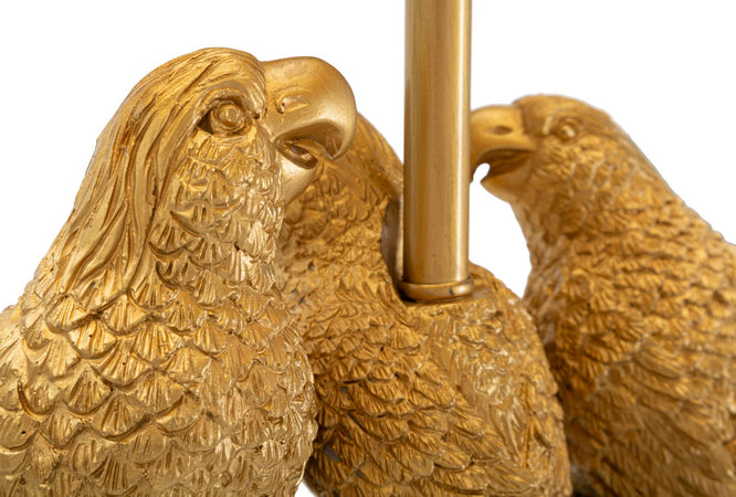 Lampada "Pappagallo" struttura in metallo color oro e poliestere per interni
