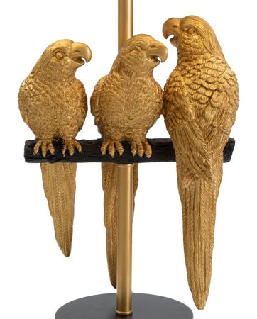 Lampada "Pappagallo" struttura in metallo color oro e poliestere per interni