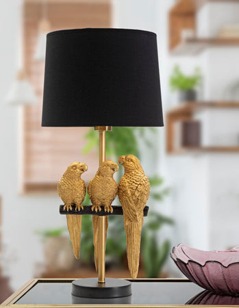 Lampada "Pappagallo" struttura in metallo color oro e poliestere per interni