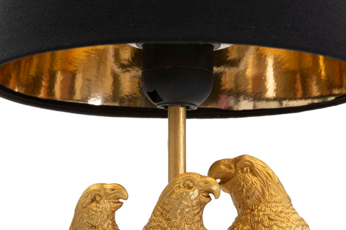 Lampada "Pappagallo" struttura in metallo color oro e poliestere per interni