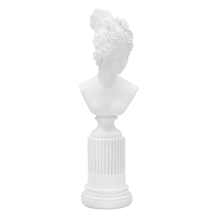 Scultura donna romana in poliresina colore bianco con piedistallo per decorazioni ambienti