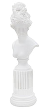 Scultura donna romana in poliresina colore bianco con piedistallo per decorazioni ambienti