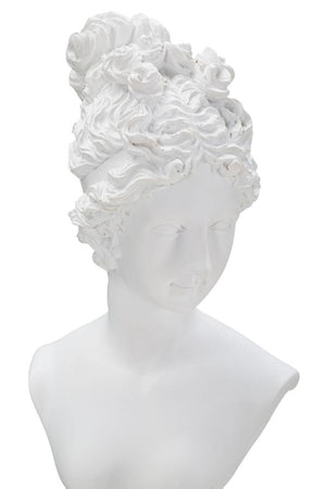 Scultura donna romana in poliresina colore bianco con piedistallo per decorazioni ambienti