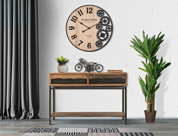 Orologio da parete con ingranaggi in ferro e legno MDF per salotto e cucina
