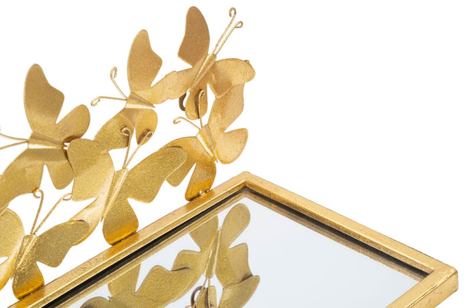 Mensole da parete in metallo con farfalle ripiano in vetro per decorazioni ambienti set da 2