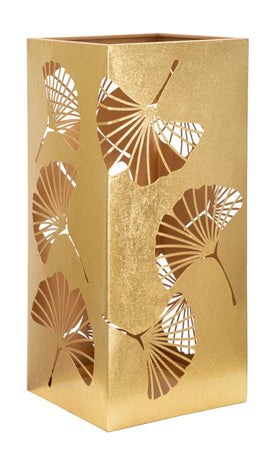Porta ombrelli quadrato struttura in ferro color oro con foglie decorative
