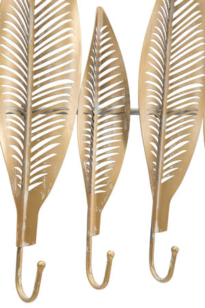 Appendiabiti da parete foglie struttura in metallo color oro con 7 ganci per interni