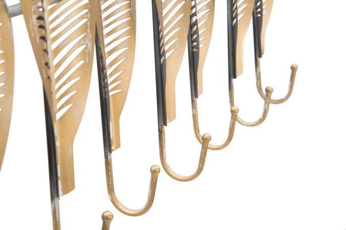 Appendiabiti da parete foglie struttura in metallo color oro con 7 ganci per interni