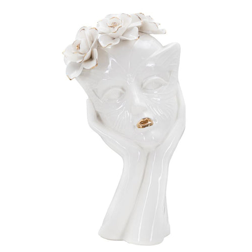 Vaso donna con maschera in porcellana bianca per decorazioni ambienti