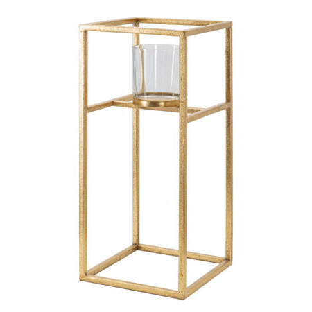 Porta candela con struttura in metallo color oro per interni