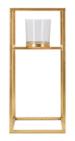 Porta candela con struttura in metallo color oro per interni