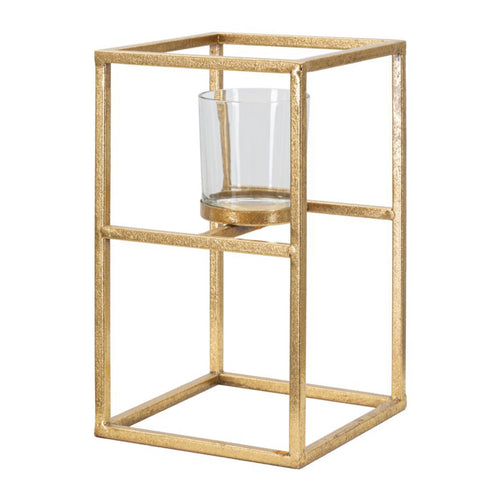 Porta candela con struttura in metallo color oro per interni