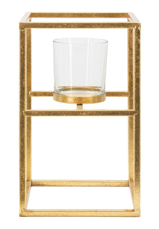 Porta candela con struttura in metallo color oro per interni
