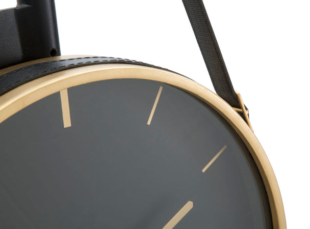 Orologio da parete color nero e oro con cinghia per salotto e cucina