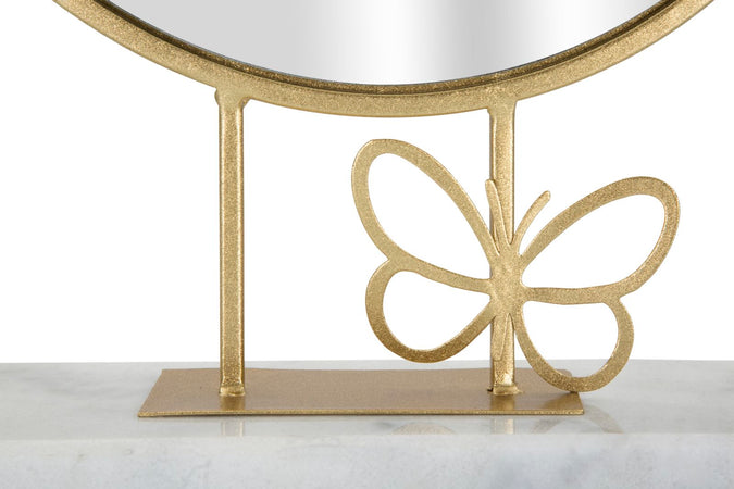 Specchio con appoggio in marmo cornice color oro per bagni e camere da letto