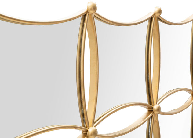 Composizione specchi da parete cornice in ferro color oro per salotti e camere da letto