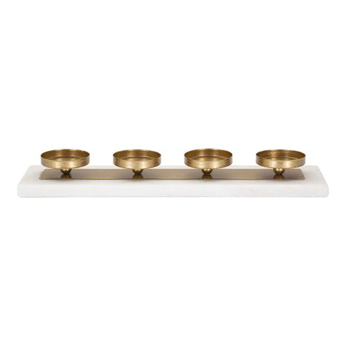 Porta candele rettangolare in metallo color oro e marmo 4 posti per interni