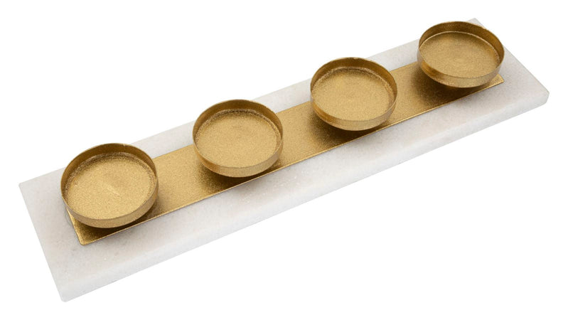 Porta candele rettangolare in metallo color oro e marmo 4 posti per interni