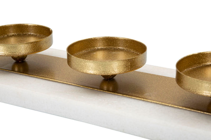 Porta candele rettangolare in metallo color oro e marmo 4 posti per interni