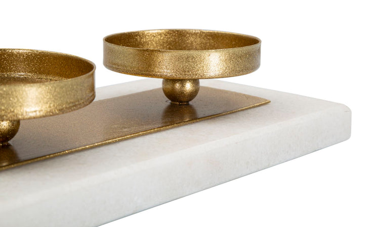 Porta candele rettangolare in metallo color oro e marmo 4 posti per interni