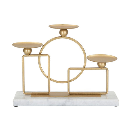 Porta candela figure geometriche struttura in metallo color oro e marmo per interni