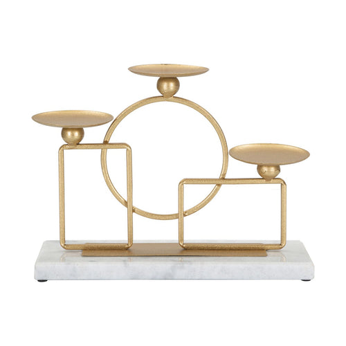 Porta candela figure geometriche struttura in metallo color oro e marmo per interni