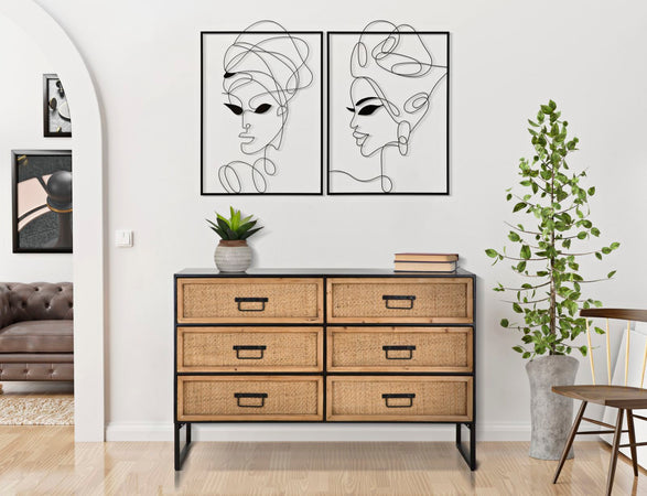 Pannello decorativo coppia donne in ferro per decorazioni ambienti set da 2