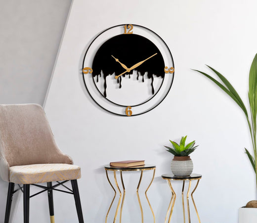 Orologio da parete splash in ferro color nero e oro per salotto e cucina
