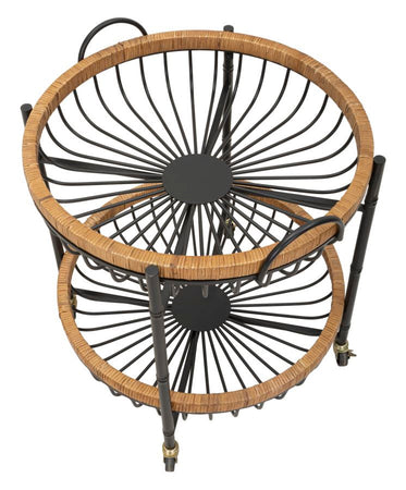 Carrello "Cebu" struttura in metallo e rattan con ruote per interni