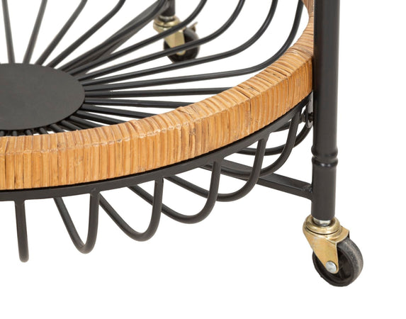 Carrello "Cebu" struttura in metallo e rattan con ruote per interni