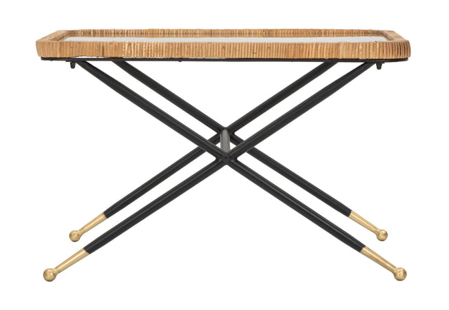 Tavolo da caffè "Saint Barth" struttura in metallo, rattan e vetro per interni