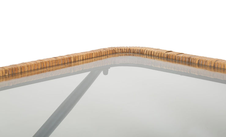 Tavolo da caffè "Saint Barth" struttura in metallo, rattan e vetro per interni