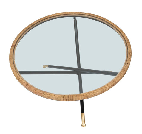 Tavolo da caffè "Saint Barth" struttura in metallo, rattan e vetro per interni