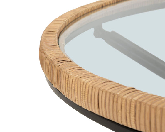 Tavolo da caffè "Saint Barth" struttura in metallo, rattan e vetro per interni