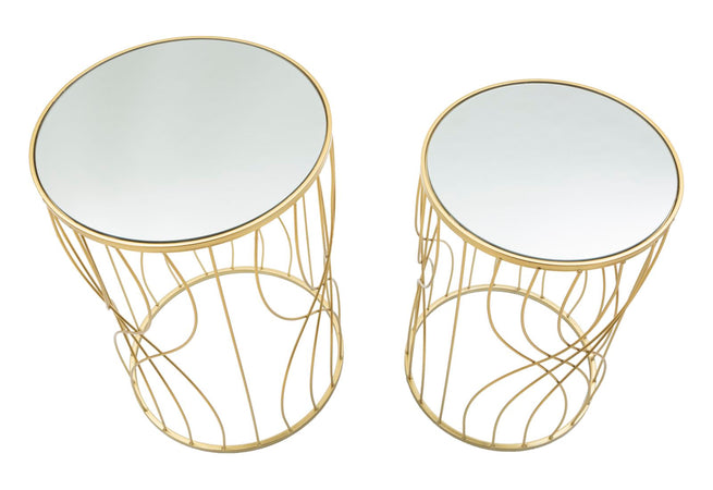 Tavolinetti coppia struttura in ferro color oro ripiano in vetro per interni set da 2