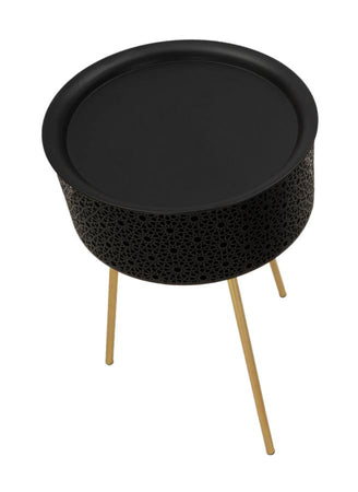 Tavolinetto "Blacky" struttura in metallo con gambe color oro per interni