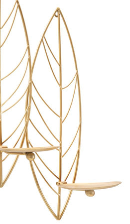 Porta candela da muro foglie con struttura in metallo color oro per interni