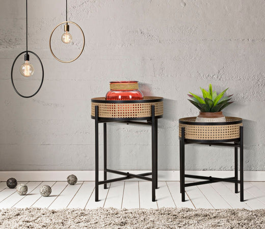 Tavolinetti coppia "Fuji" struttura in metallo per interni set da 2