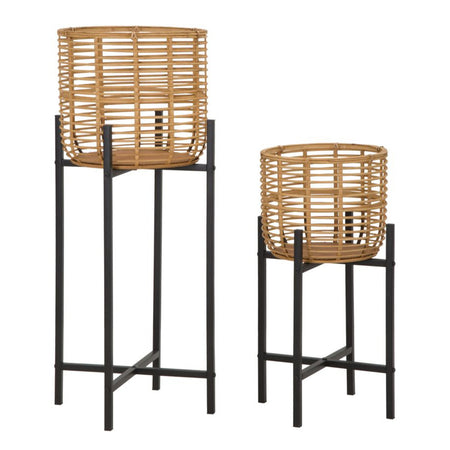 Coppia porta vasi in rattan con supporto in metallo per interni set da 2
