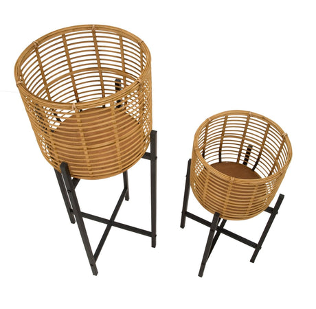 Coppia porta vasi in rattan con supporto in metallo per interni set da 2
