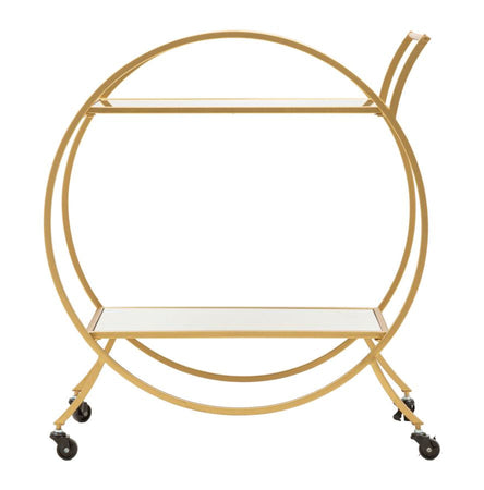Carrello round struttura in ferro color oro con ruote e 2 ripiani per interni