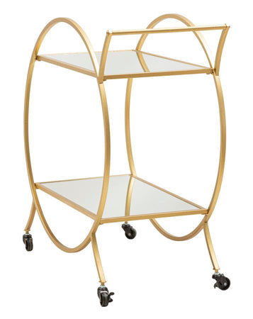 Carrello round struttura in ferro color oro con ruote e 2 ripiani per interni