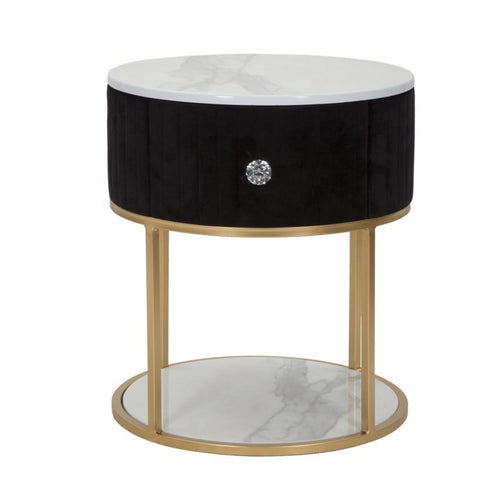 Comodino Montpellier struttura in metallo e legno ripiano in marmo per interni