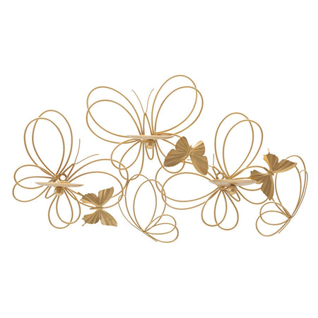 Porta candela da muro farfalle in metallo color oro per interni