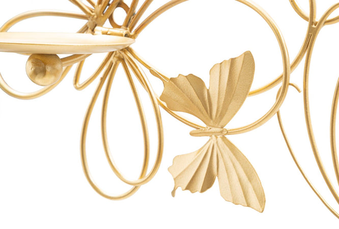 Porta candela da muro farfalle in metallo color oro per interni
