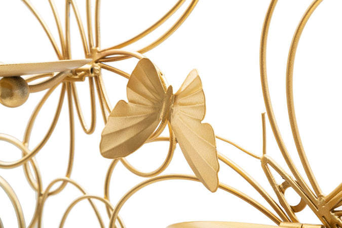 Porta candela da muro farfalle in metallo color oro per interni