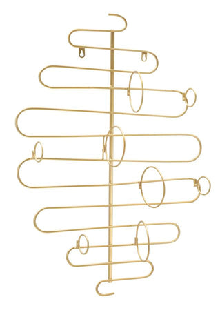 Portabottiglie da parete struttura in metallo color oro con 4 ripiani per interni